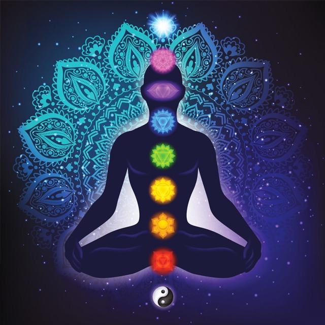 Quantum field visualization meditation showing the dissolution of physical form into pure quantum energy and consciousness